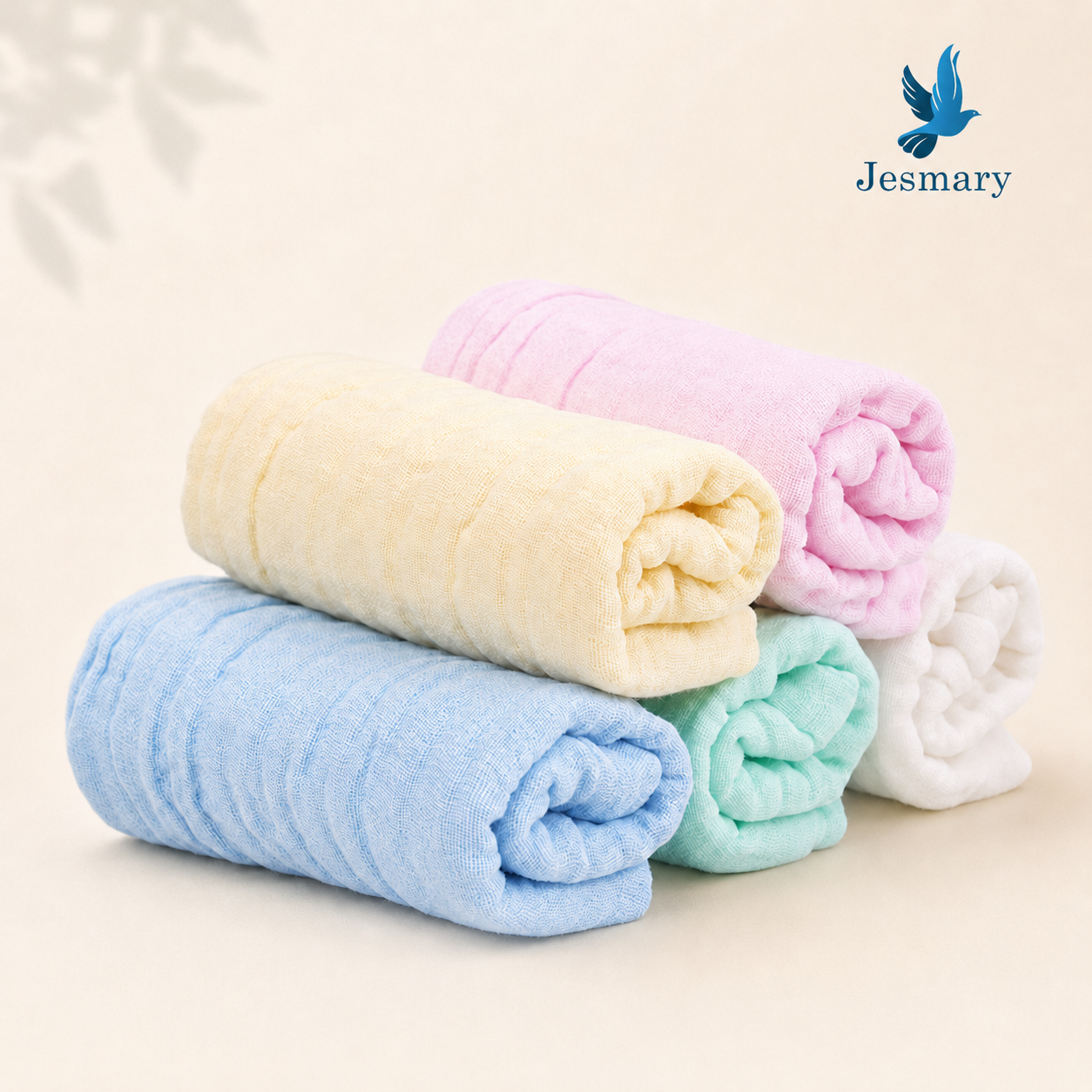 JESMARY – Xưởng khăn muslin 2 lớp, 4 lớp, nhận in họa tiết riêng cho thương hiệu